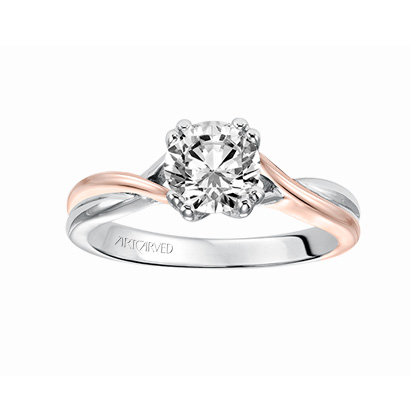 Engagement Ring Mounting - 14K White & Rose Gold Diamond Ring