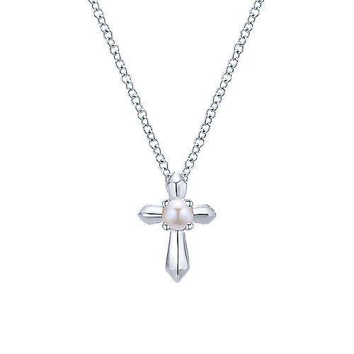 Sterling Silver Cultured Pearl Cross Necklace