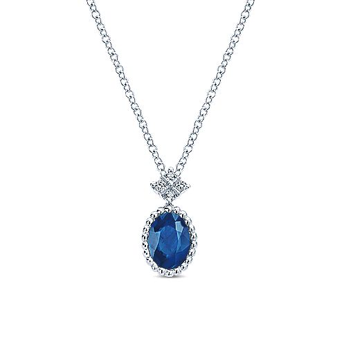 14K White Gold Sapphire & Diamond Necklace