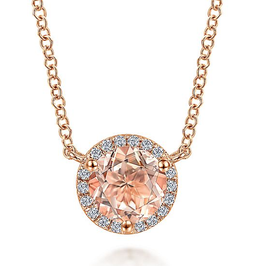 14K Rose Gold Morganite and Diamond Necklace