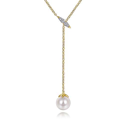 14K Yellow Gold Pearl and Diamond Necklace