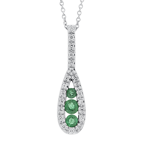 14K White Gold Emerald & Diamond Necklace