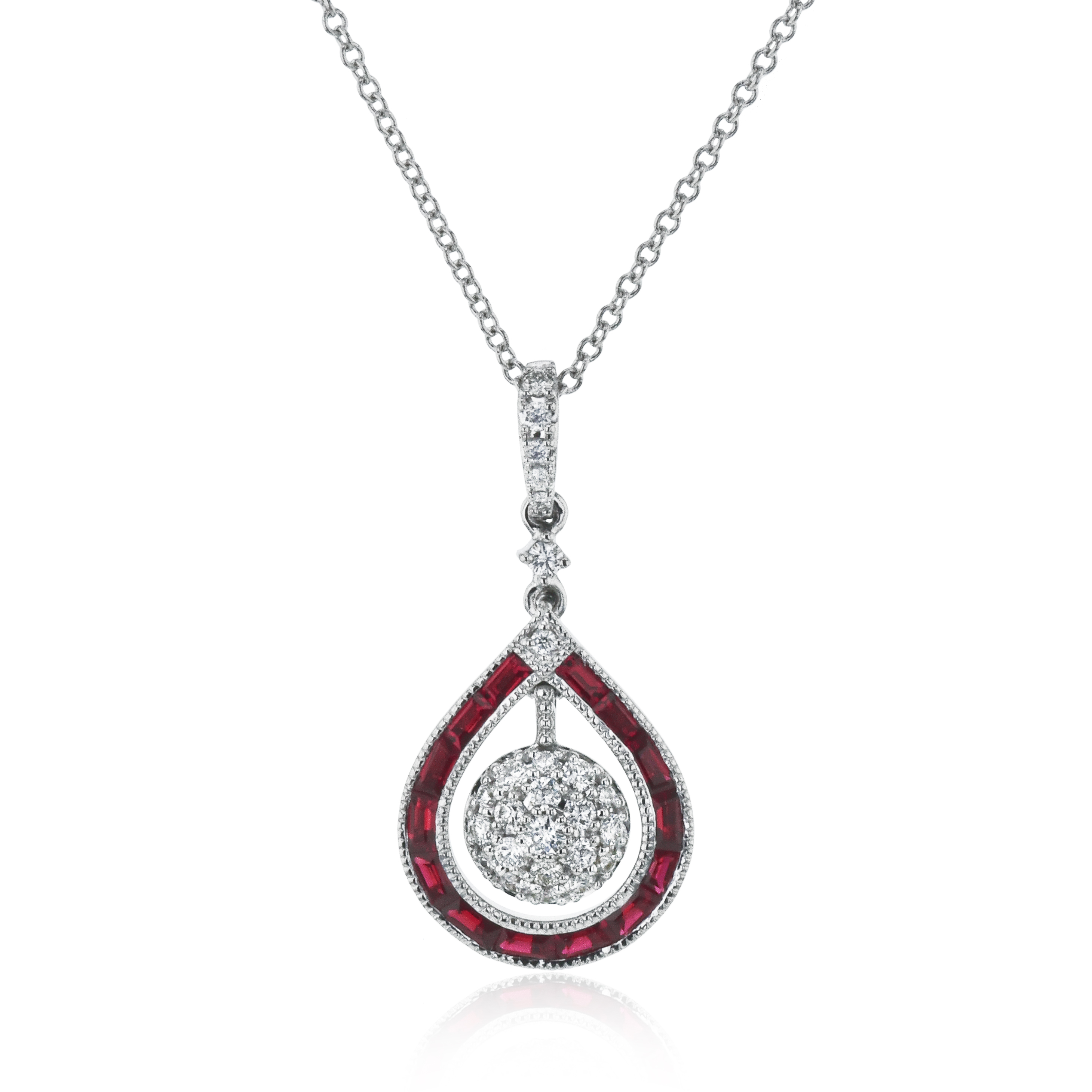 14K White Gold Ruby & Diamond Necklace